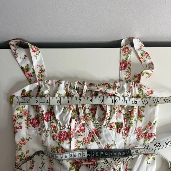Commense Rosebud Floral Midi Sundress White Pink Slit Corset Small NWT - Picture 14 of 15